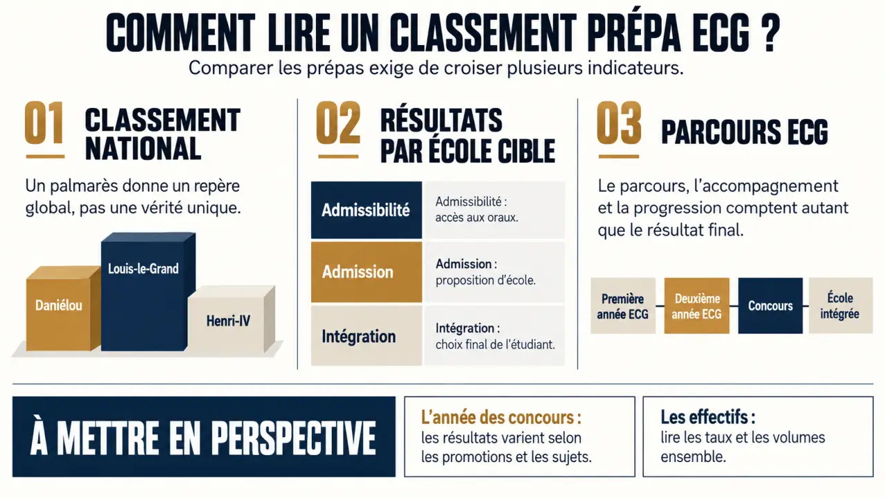 Classement prépa ECG : infographie des critères de comparaison et du podium national
