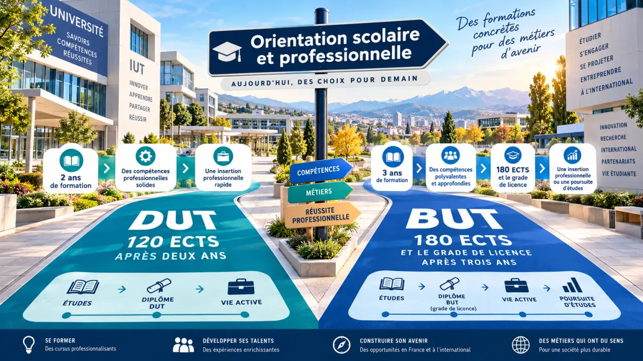 DUT ou BUT : 120 ECTS après deux ans, 180 ECTS et le grade de licence après trois