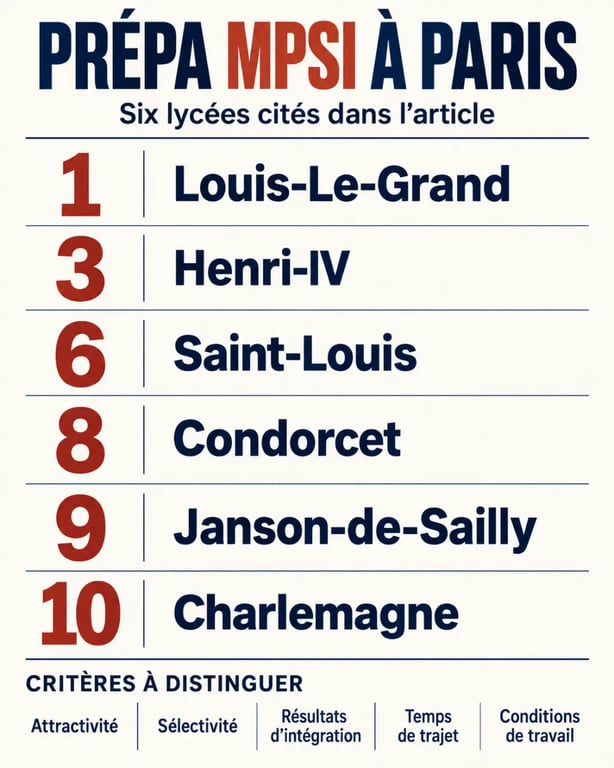 Infographie du classement prépa MPSI à Paris et des critères de choix des lycées