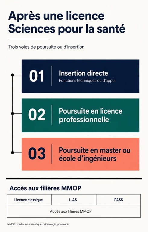 Infographie des débouchés après une licence Sciences pour la santé